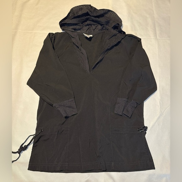 Adidas Mesh hood Active Top Women M Grunge Gorpcore Black 1/2 Sleeve Synch - Picture 1 of 8